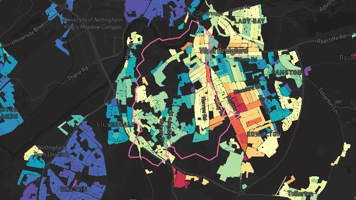 House price heatmap showing property values across West Bridgford