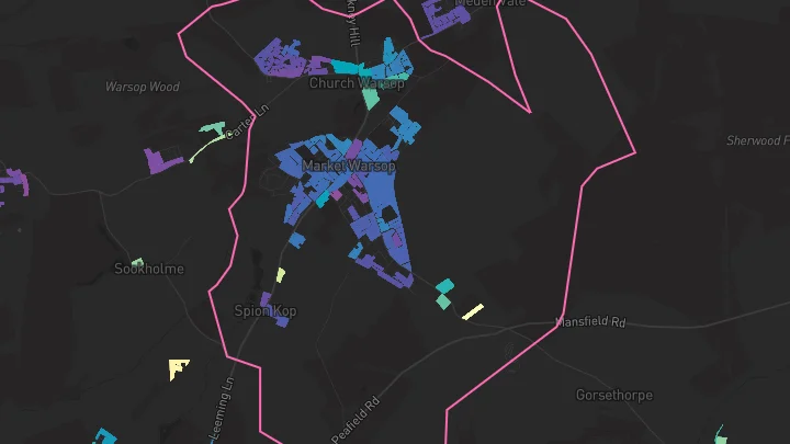House price heatmap showing property values across Warsop