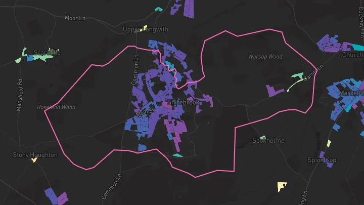 House price heatmap showing property values across Shirebrook
