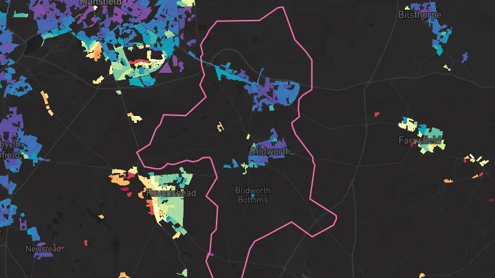 House price heatmap showing property values across Rainworth