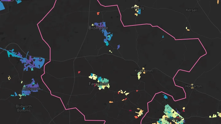 House price heatmap showing property values across Bilsthorpe
