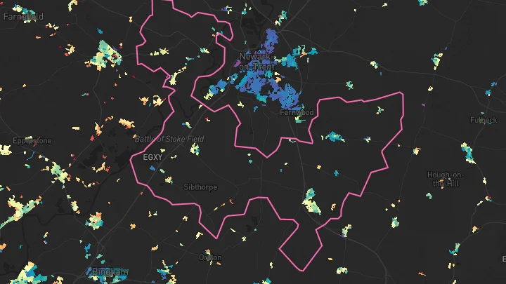 House price heatmap showing property values across Long Bennington