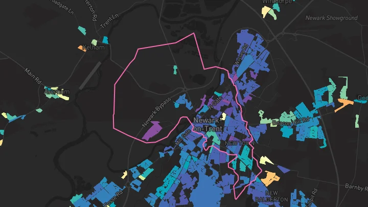 House price heatmap showing property values across Newark