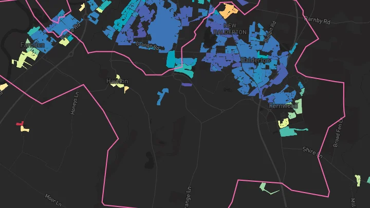 House price heatmap showing property values across Balderton