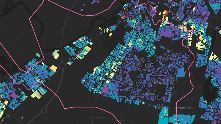 House price heatmap showing property values across Newark