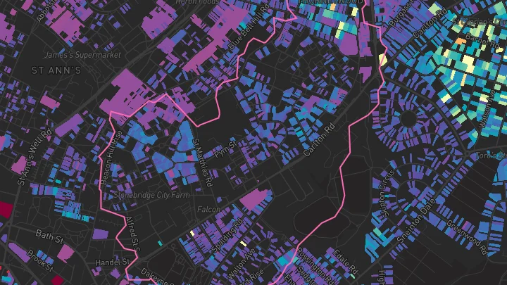 House price heatmap showing property values across Nottingham