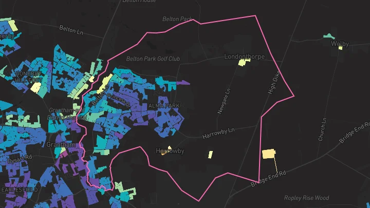 House price heatmap showing property values across Grantham