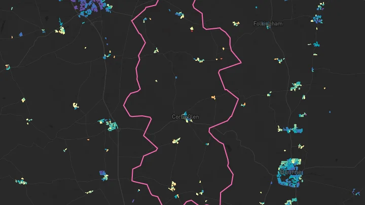 House price heatmap showing property values across Corby Glen