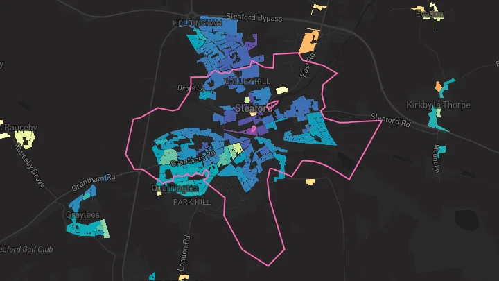 House price heatmap showing property values across Sleaford