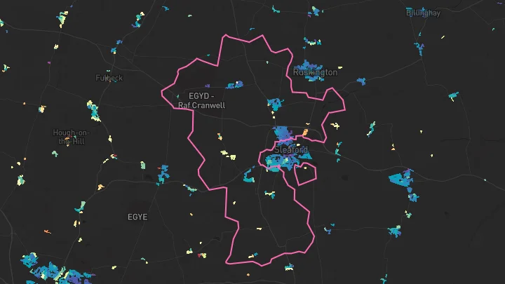 House price heatmap showing property values across Sleaford