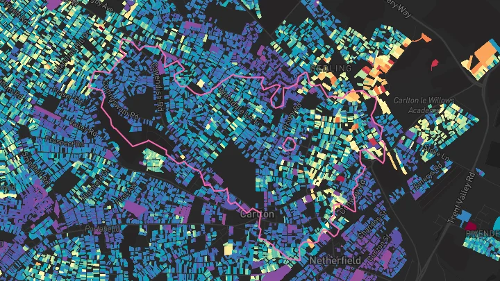 House price heatmap showing property values across Carlton