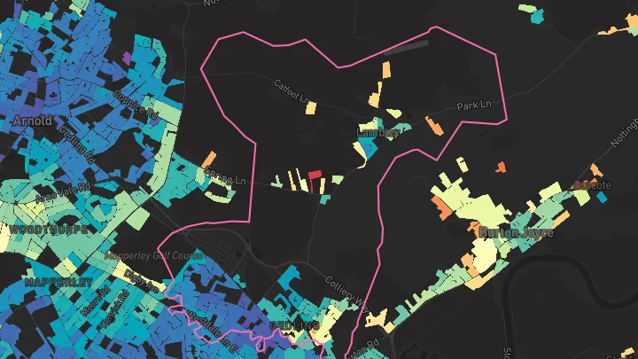 House price heatmap showing property values across Gedling