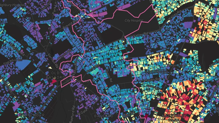 House price heatmap showing property values across Nottingham