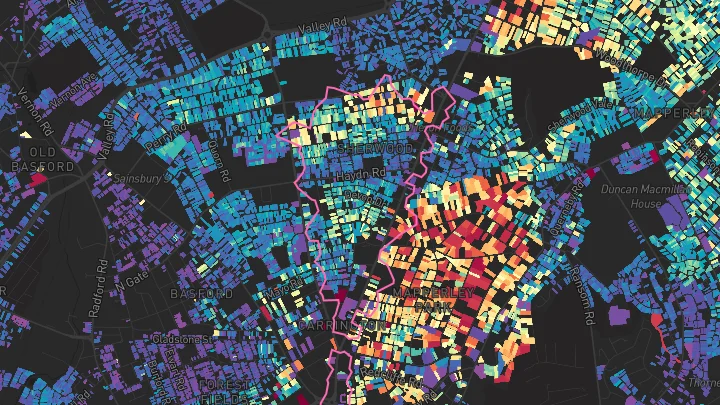 House price heatmap showing property values across Nottingham