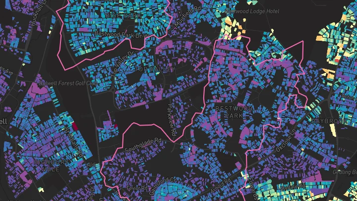 House price heatmap showing property values across Nottingham