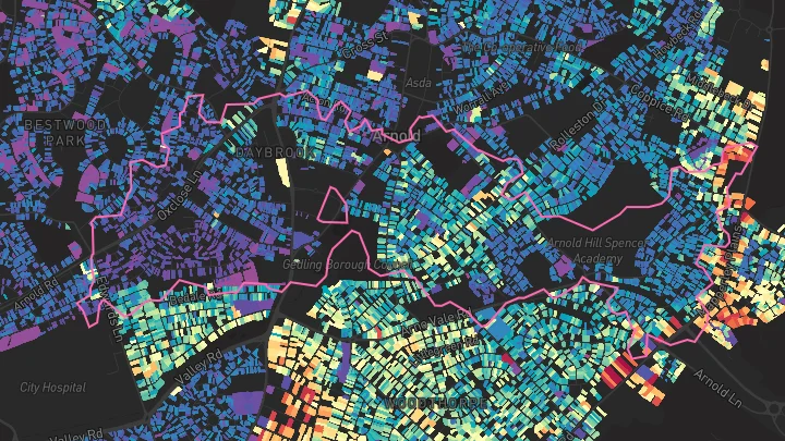 House price heatmap showing property values across Arnold