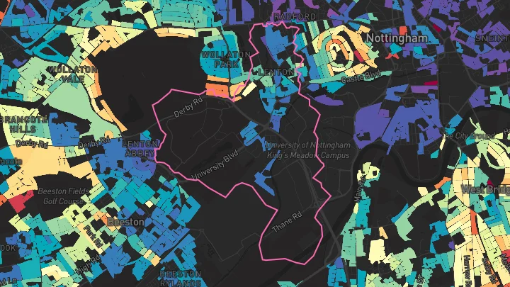 House price heatmap showing property values across Nottingham