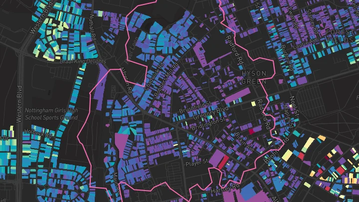House price heatmap showing property values across Nottingham
