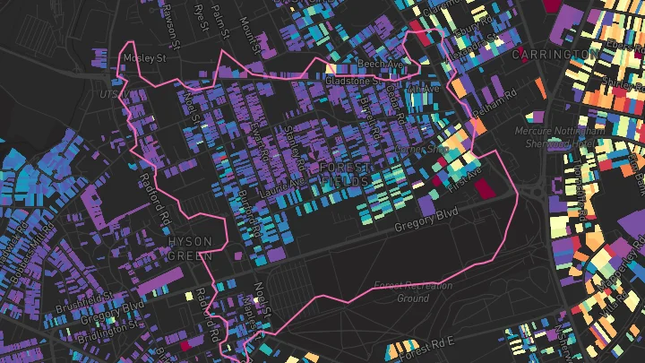 House price heatmap showing property values across Nottingham