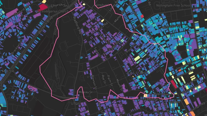House price heatmap showing property values across Nottingham