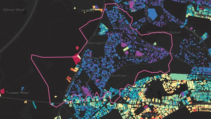 House price heatmap showing property values across Nottingham