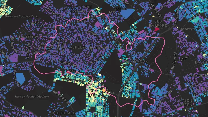 House price heatmap showing property values across Nottingham
