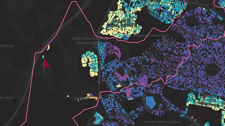 House price heatmap showing property values across Nottingham