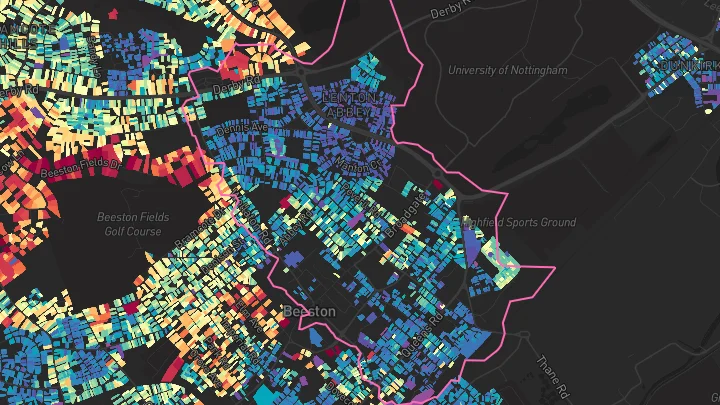 House price heatmap showing property values across Beeston