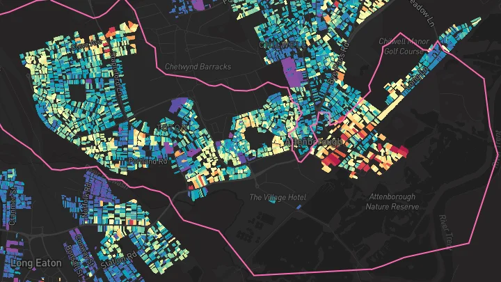 House price heatmap showing property values across Toton