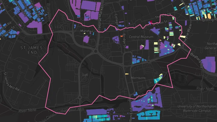 House price heatmap showing property values across Northampton