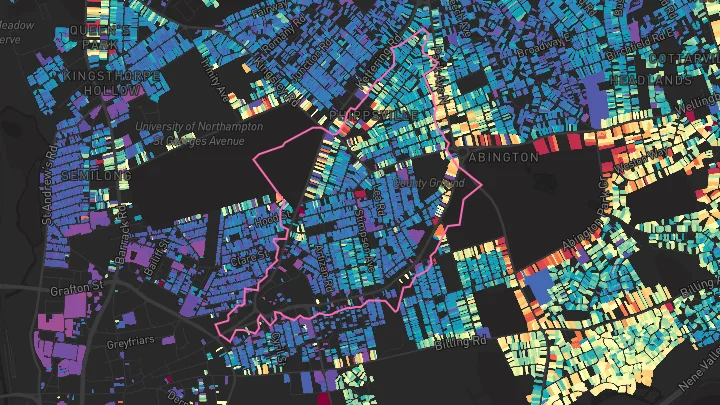 House price heatmap showing property values across Northampton