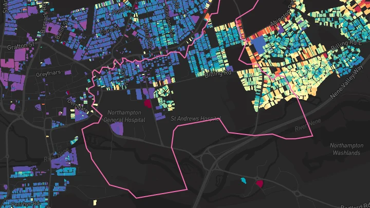 House price heatmap showing property values across Northampton
