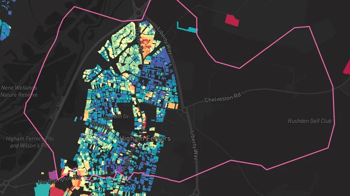 House price heatmap showing property values across Higham Ferrers