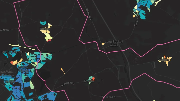 House price heatmap showing property values across Welton