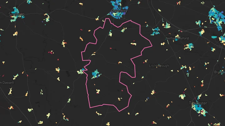 House price heatmap showing property values across Woodford Halse