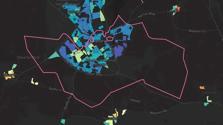 House price heatmap showing property values across Daventry