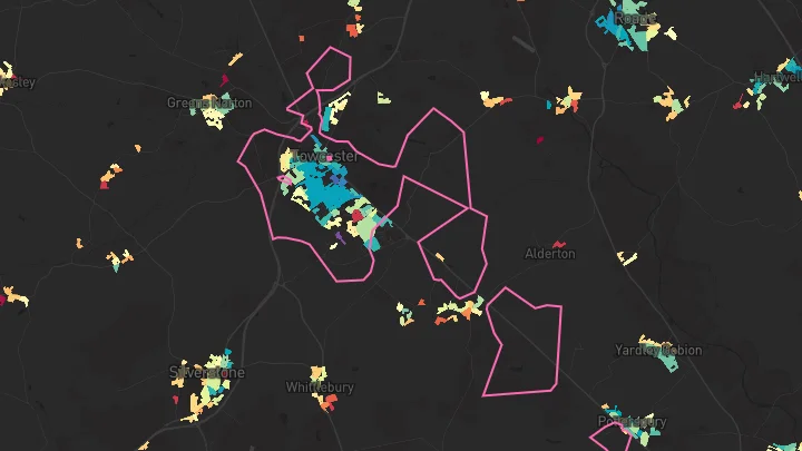 House price heatmap showing property values across Towcester