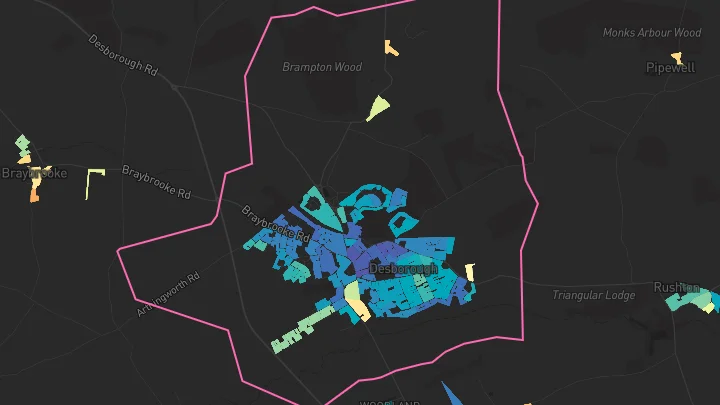 House price heatmap showing property values across Desborough
