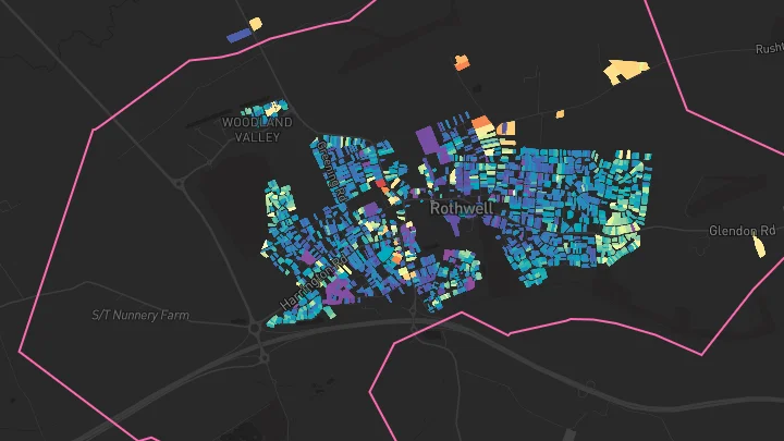 House price heatmap showing property values across Rothwell