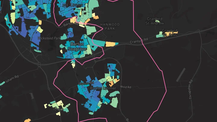 House price heatmap showing property values across Burton Latimer