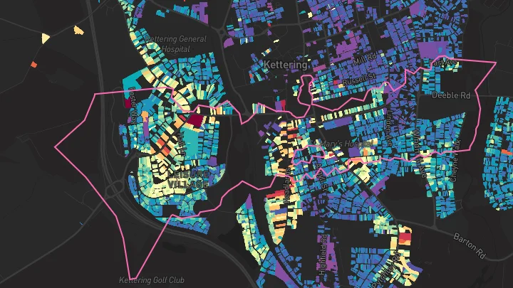 House price heatmap showing property values across Kettering