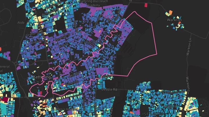 House price heatmap showing property values across Kettering