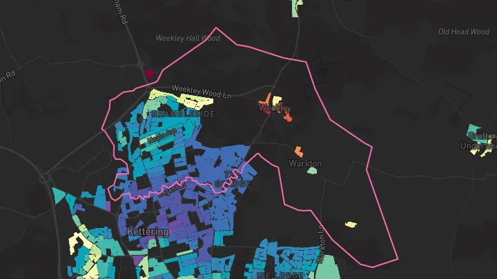 House price heatmap showing property values across Kettering