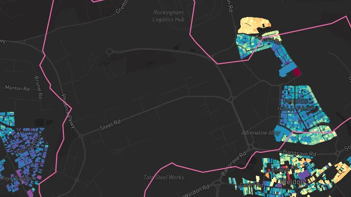 House price heatmap showing property values across Willowbrook East Industrial Estate