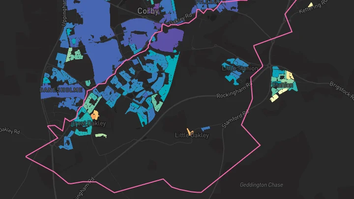 House price heatmap showing property values across Corby