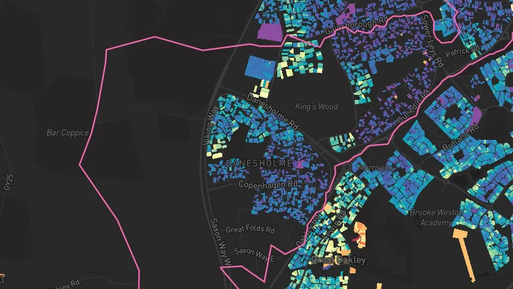 House price heatmap showing property values across Corby