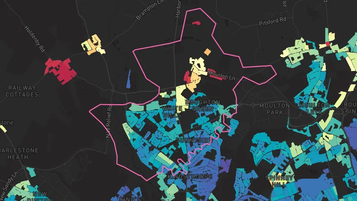 House price heatmap showing property values across Northampton