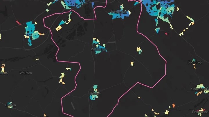 House price heatmap showing property values across Irchester