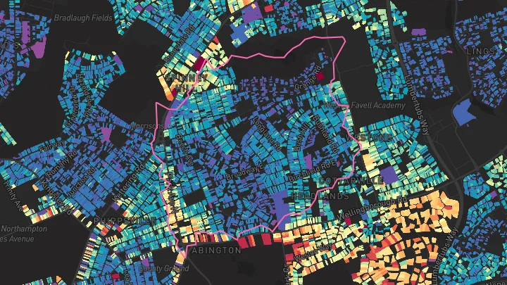 House price heatmap showing property values across Northampton