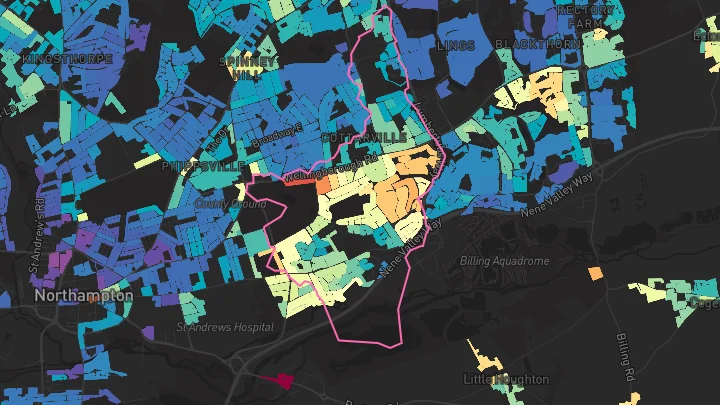 House price heatmap showing property values across Northampton